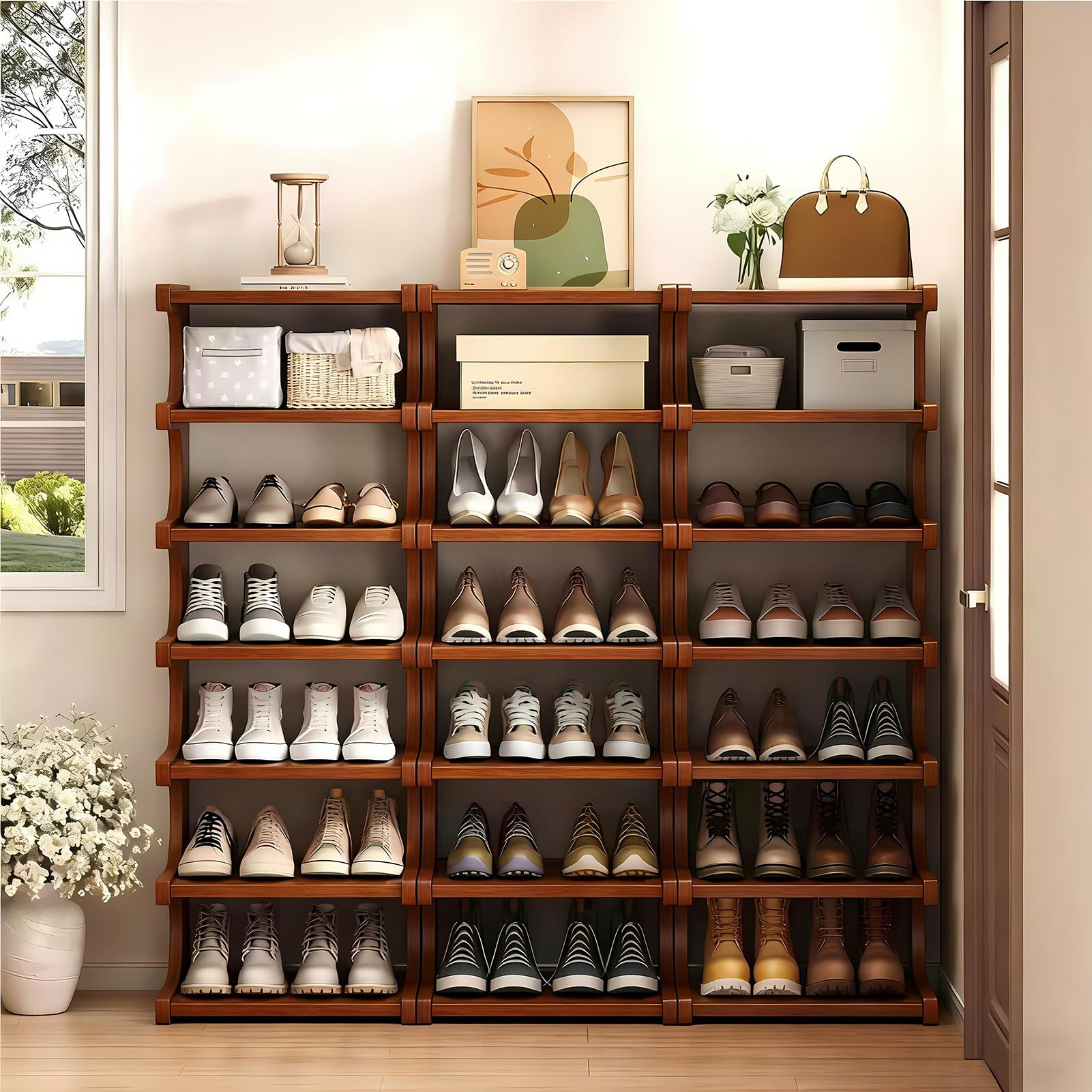 sdowens 7-Tier vertical shoe rack organized hallway space.