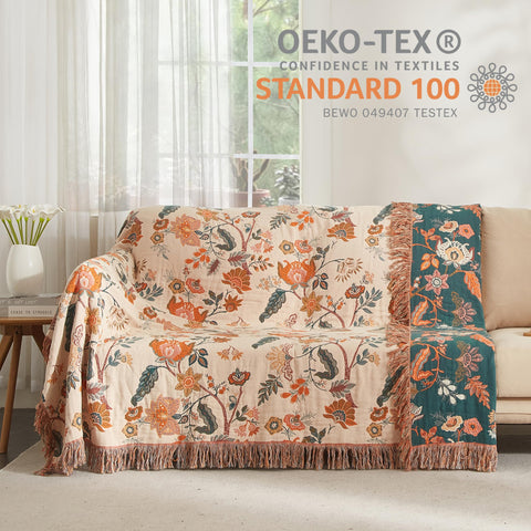 SE SOFTEXLY boho chic decor on a living room sofa for stylish warmth.