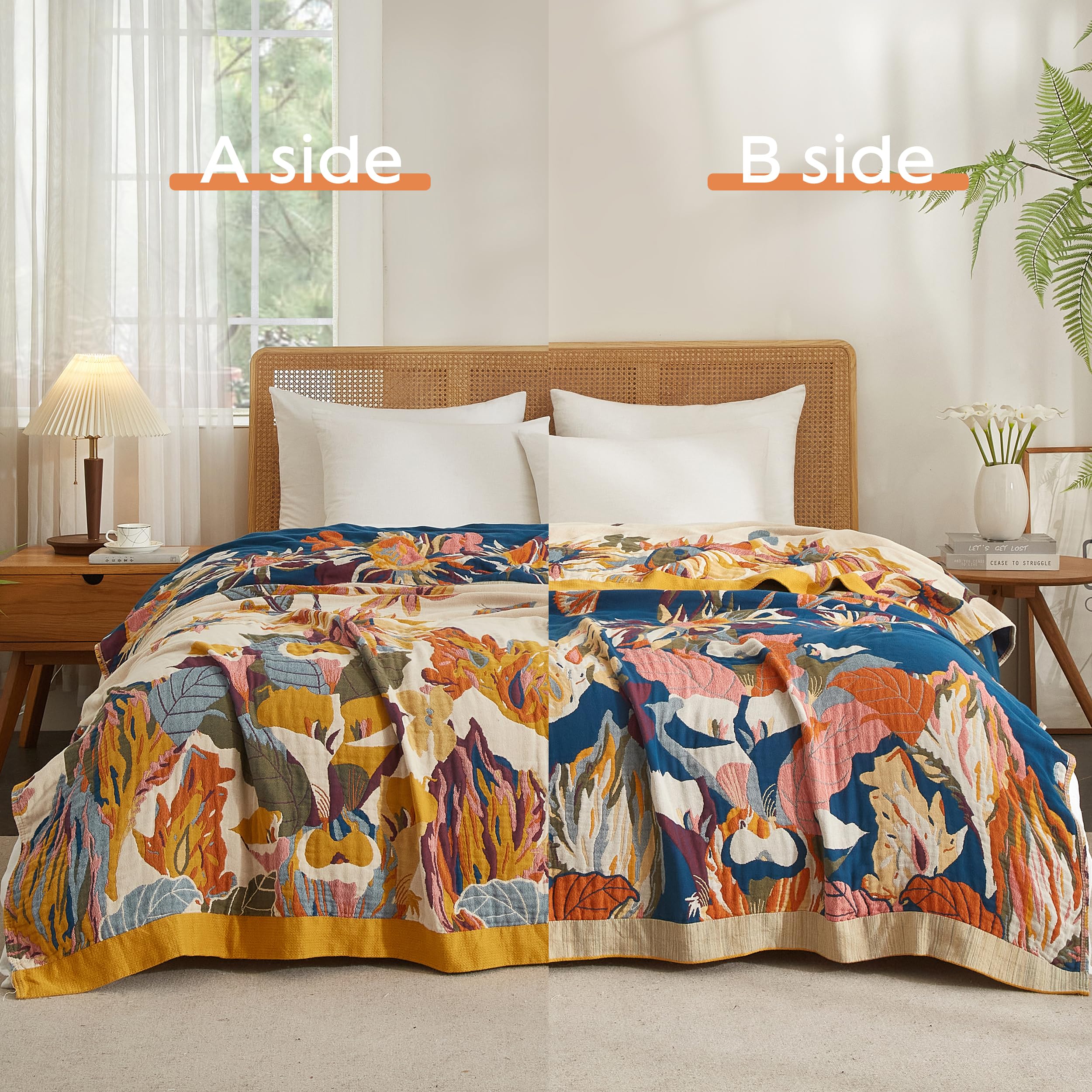 SE SOFTEXLY reversible muslin cotton blanket with two styles