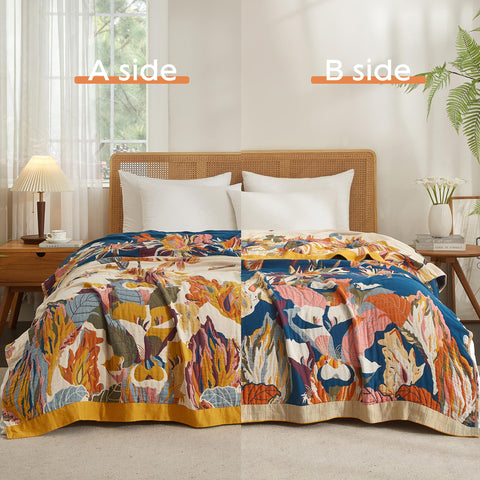 SE SOFTEXLY reversible muslin cotton blanket with two styles