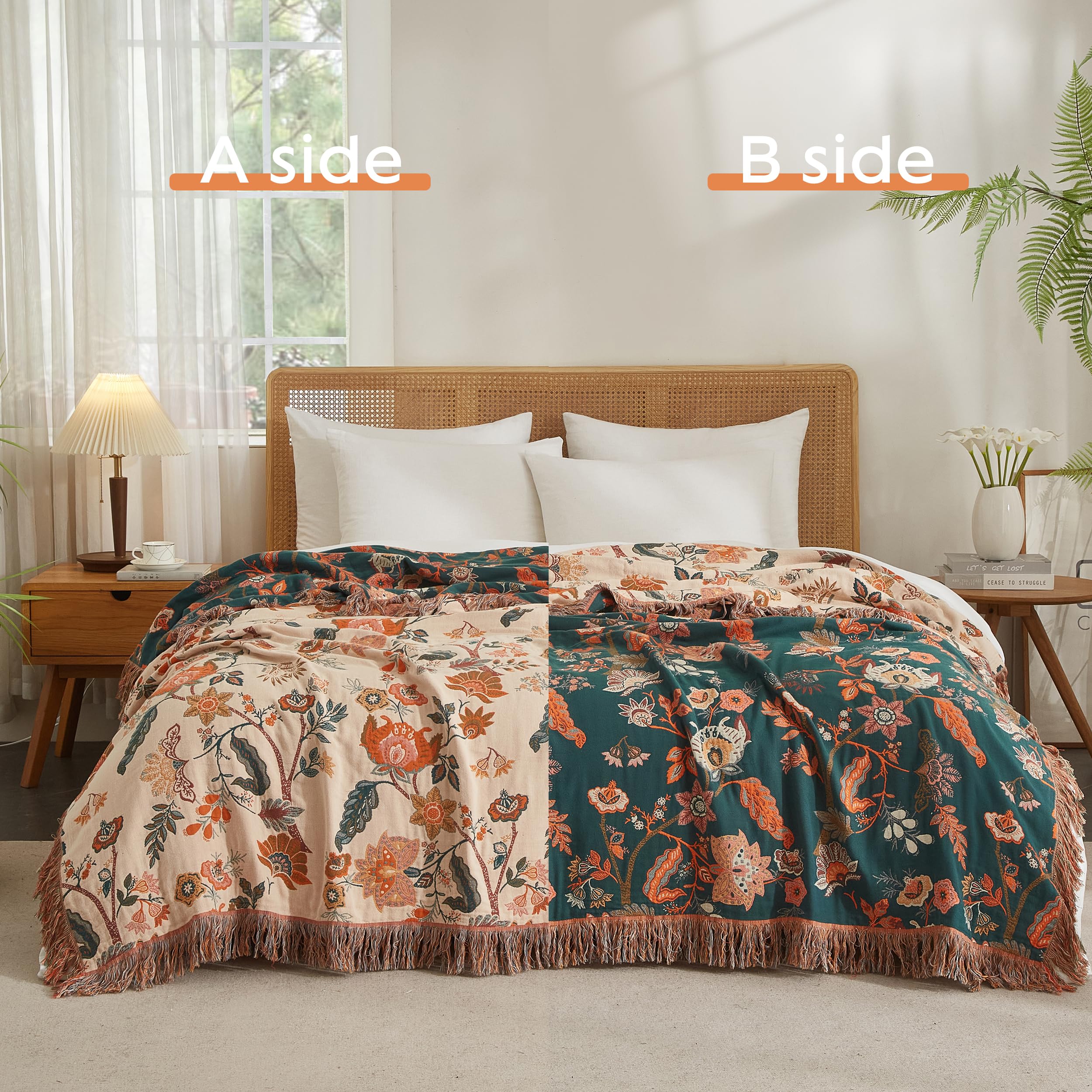 SE SOFTEXLY muslin quilt floral reversible side shows versatile bed or couch use.