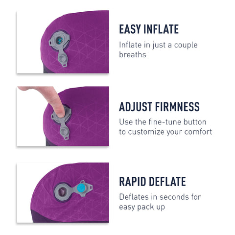 Sea to Summit Aeros neck pillow offers ergonomic support for neck and head.
