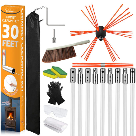 Sealegend 30ft chimney sweep kit view showing complete kit for thorough cleaning