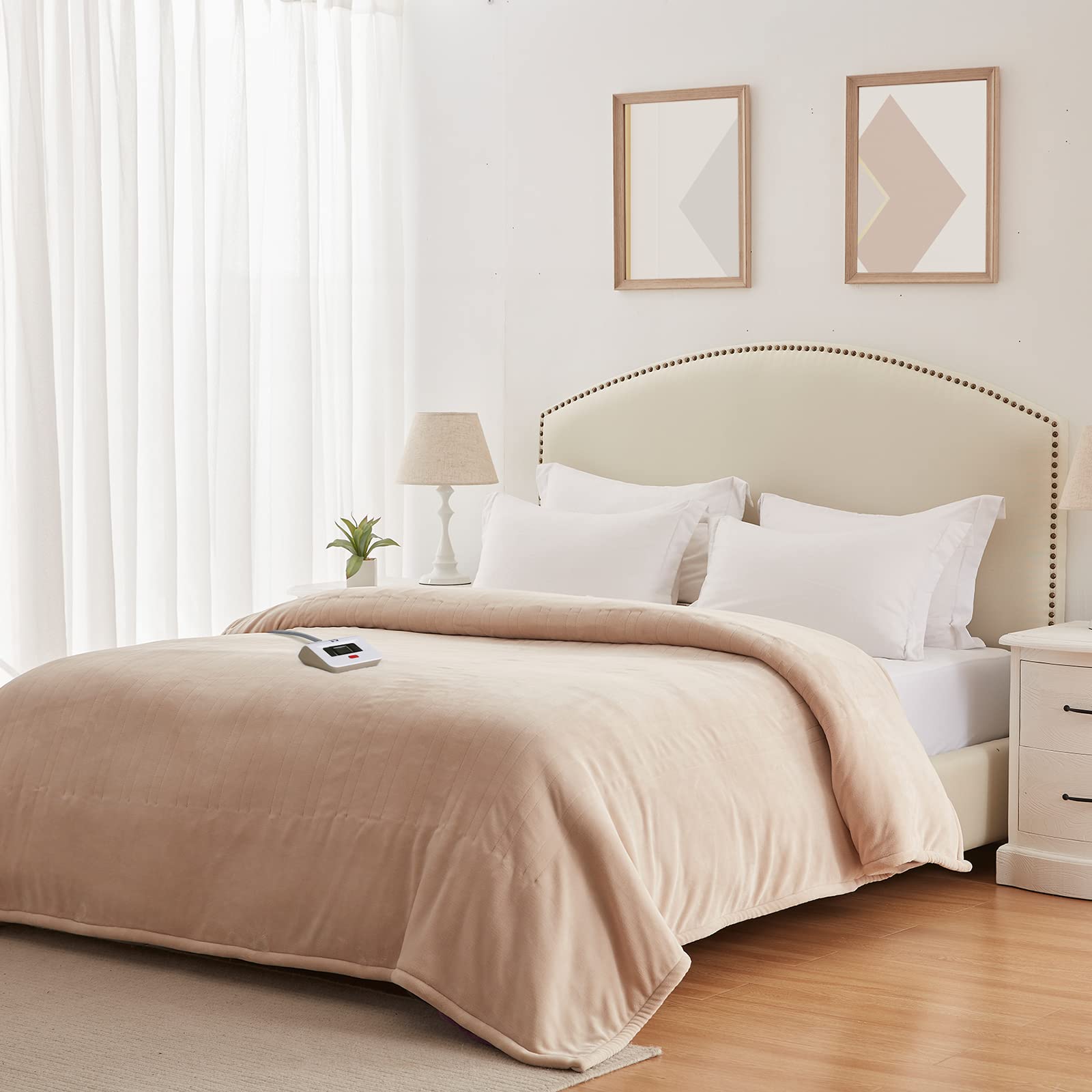 Beige Sealy twin blanket shown with 62 x 84 inch dimensions.