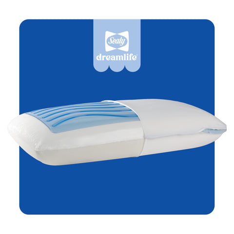 Sealy Dreamlife memory foam pillow provides adaptive neck support for restful sleep.