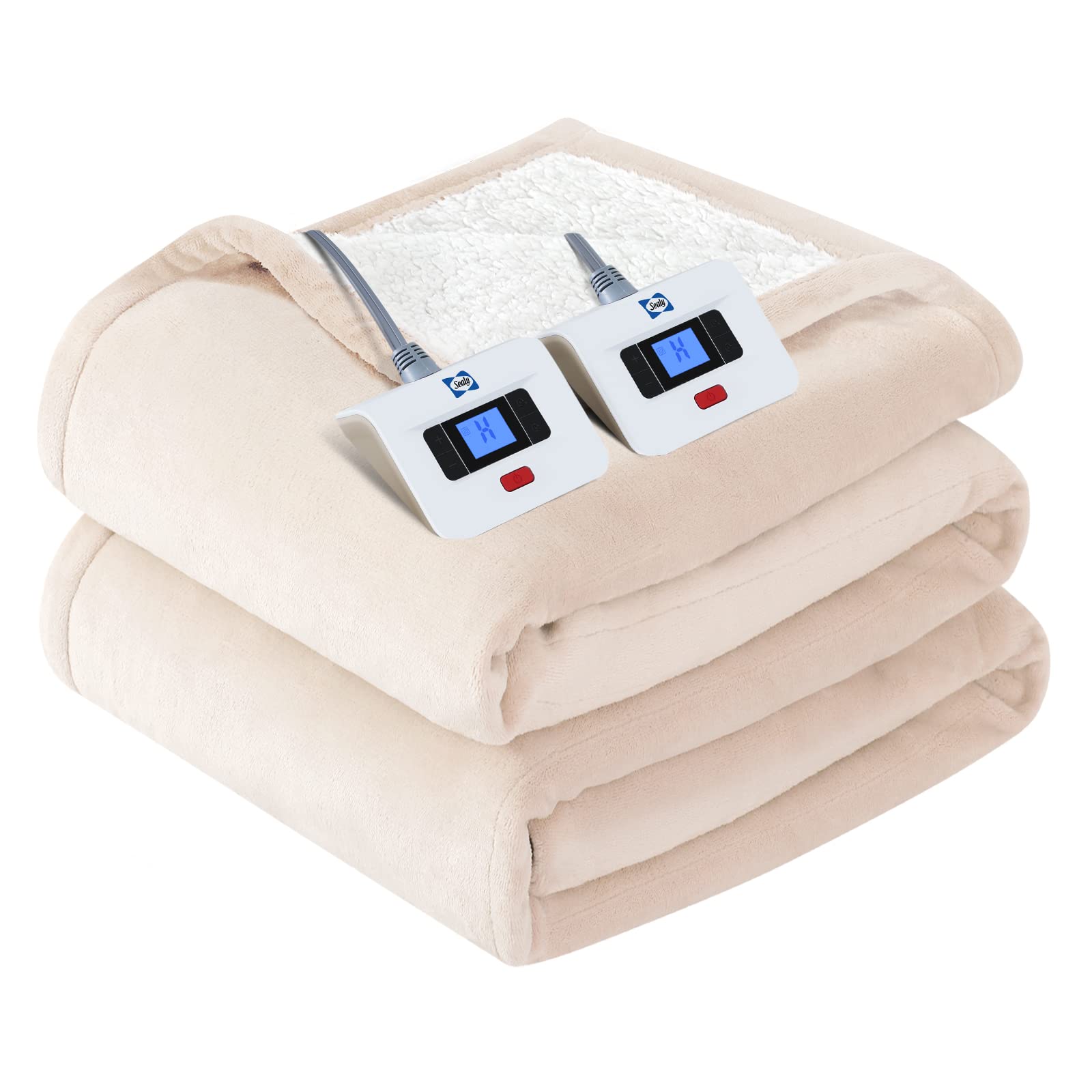 Sealy electric blanket king-size with flannel-sherpa exterior for cozy warmth.
