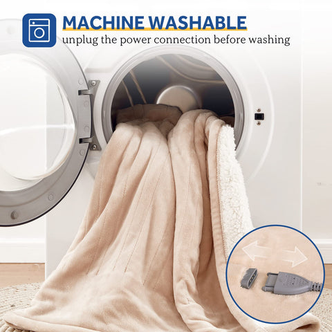 Sealy king-size electric blanket on bed at night for warm ambiance.