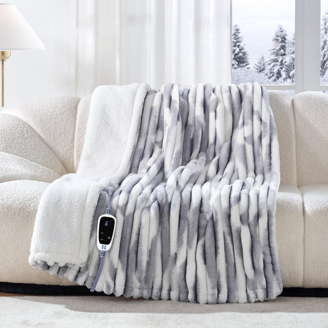 Sealy electric blanket throw with faux fur to sherpa reversible texture for luxurious warmth and coziness