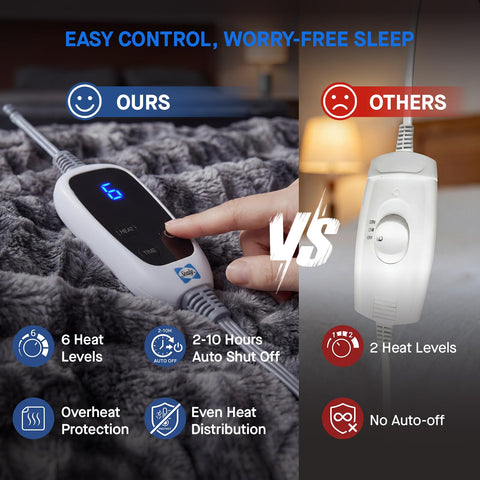 Sealy electric blanket throw six heat settings for customized comfort