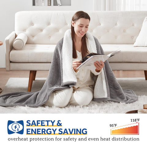 Sealy throw laid out on sofa showing size 50x60 inches in light grey