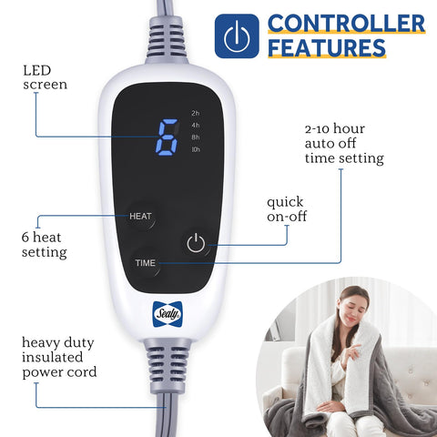 Sealy electric throw shows six heat levels for customizable comfort
