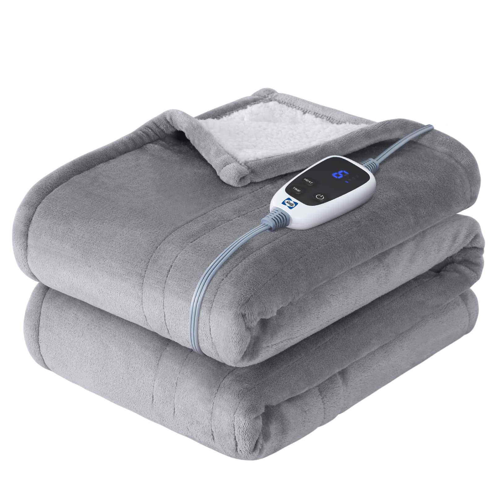 Sealy electric throw blanket with soft flannel-sherpa fabric for cozy warmth