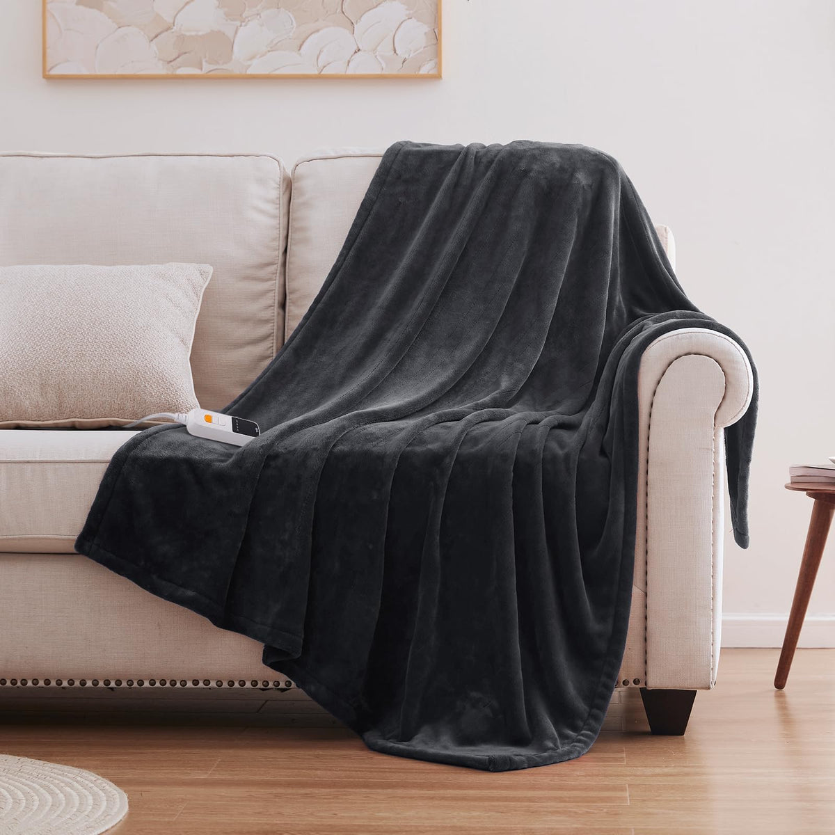 Sealy heated blanket throw charcoal front view for cozy warmth
