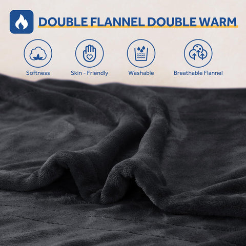 Sealy heated blanket throw charcoal rolled on bed for quick warmth