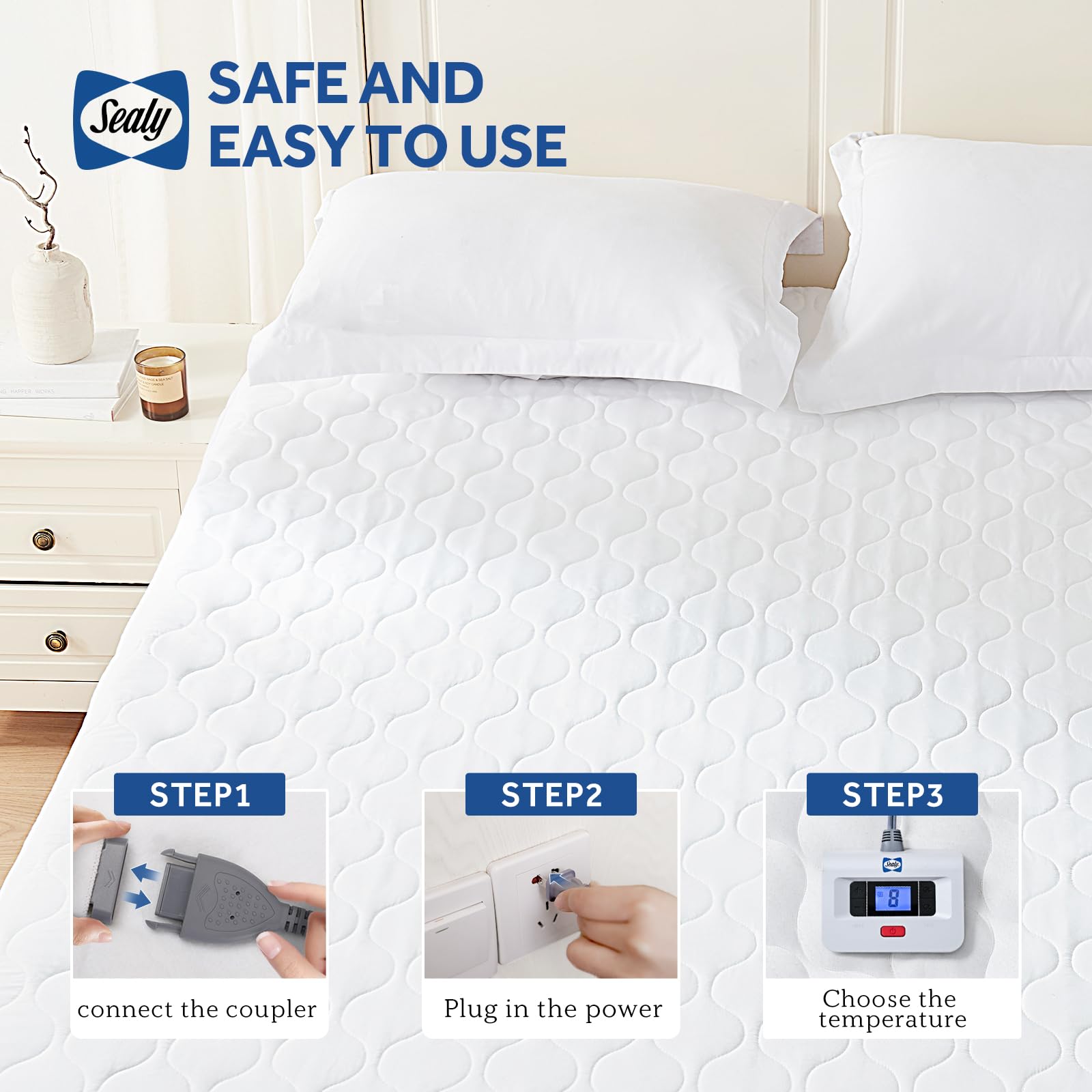 On-bed setup of Sealy heated mattress pad for easy warmth access