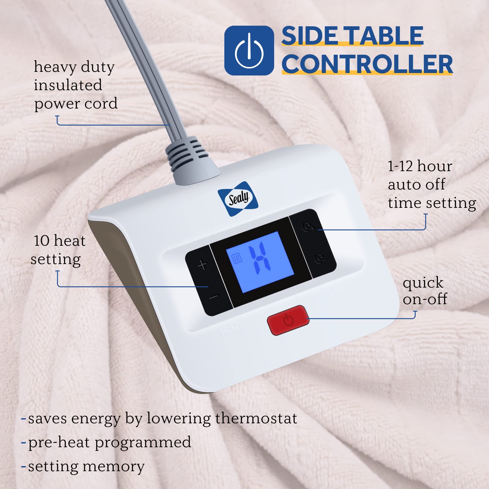 Sealy LED controller with dim display for easy night-time use.