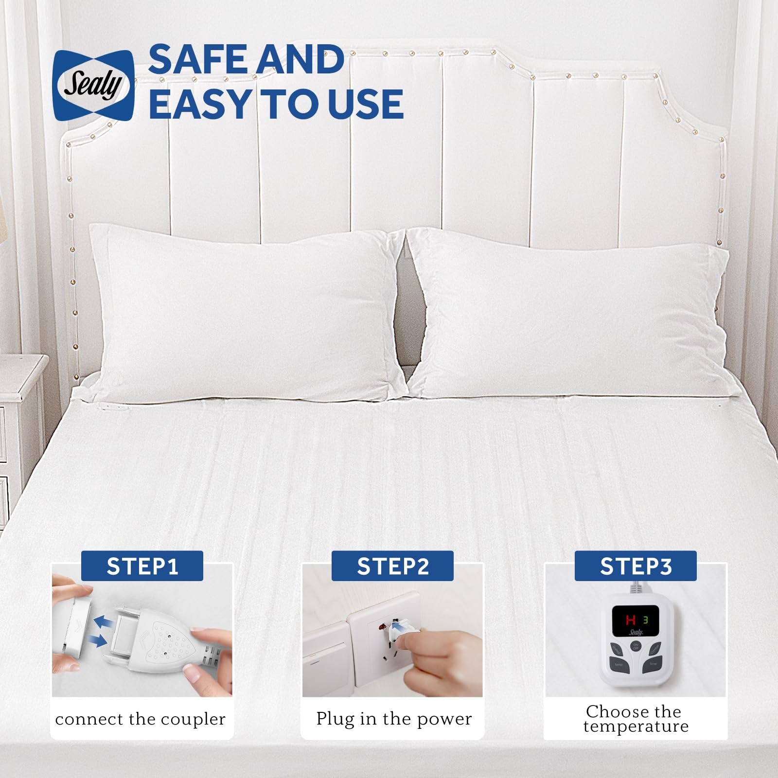 Machine-washable Sealy heated pad for easy cleaning.