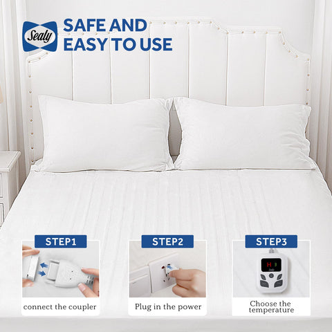 Machine-washable Sealy heated pad for easy cleaning.