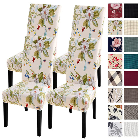 SearchI chair covers beige-flowers protect chairs while refreshing dining room decor