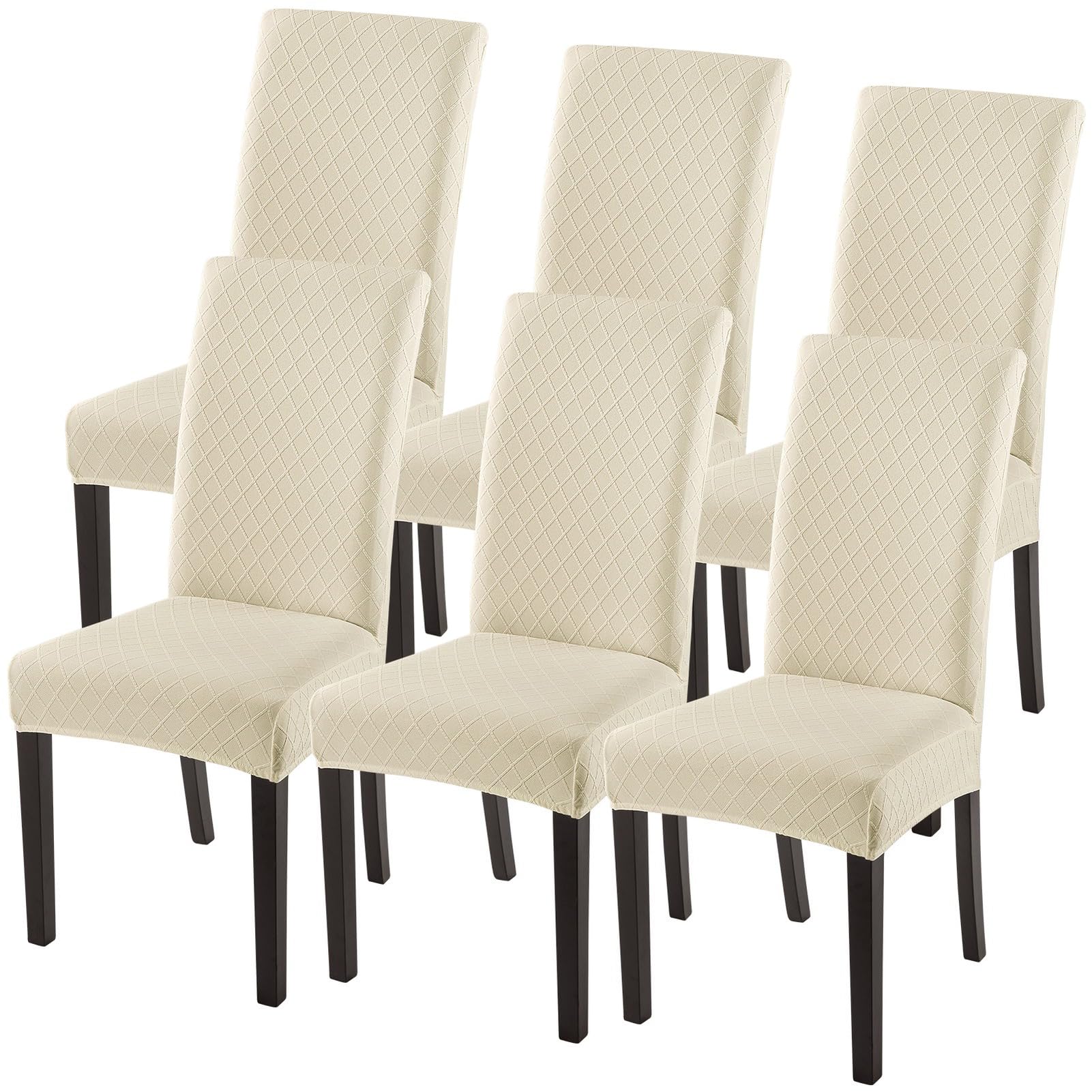 SearchI beige rhombus slipcover on chair, showing a snug, secure fit.