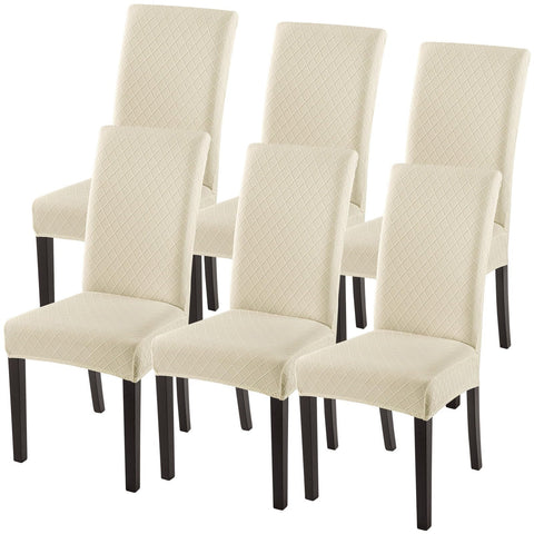 SearchI beige rhombus slipcover on chair, showing a snug, secure fit.