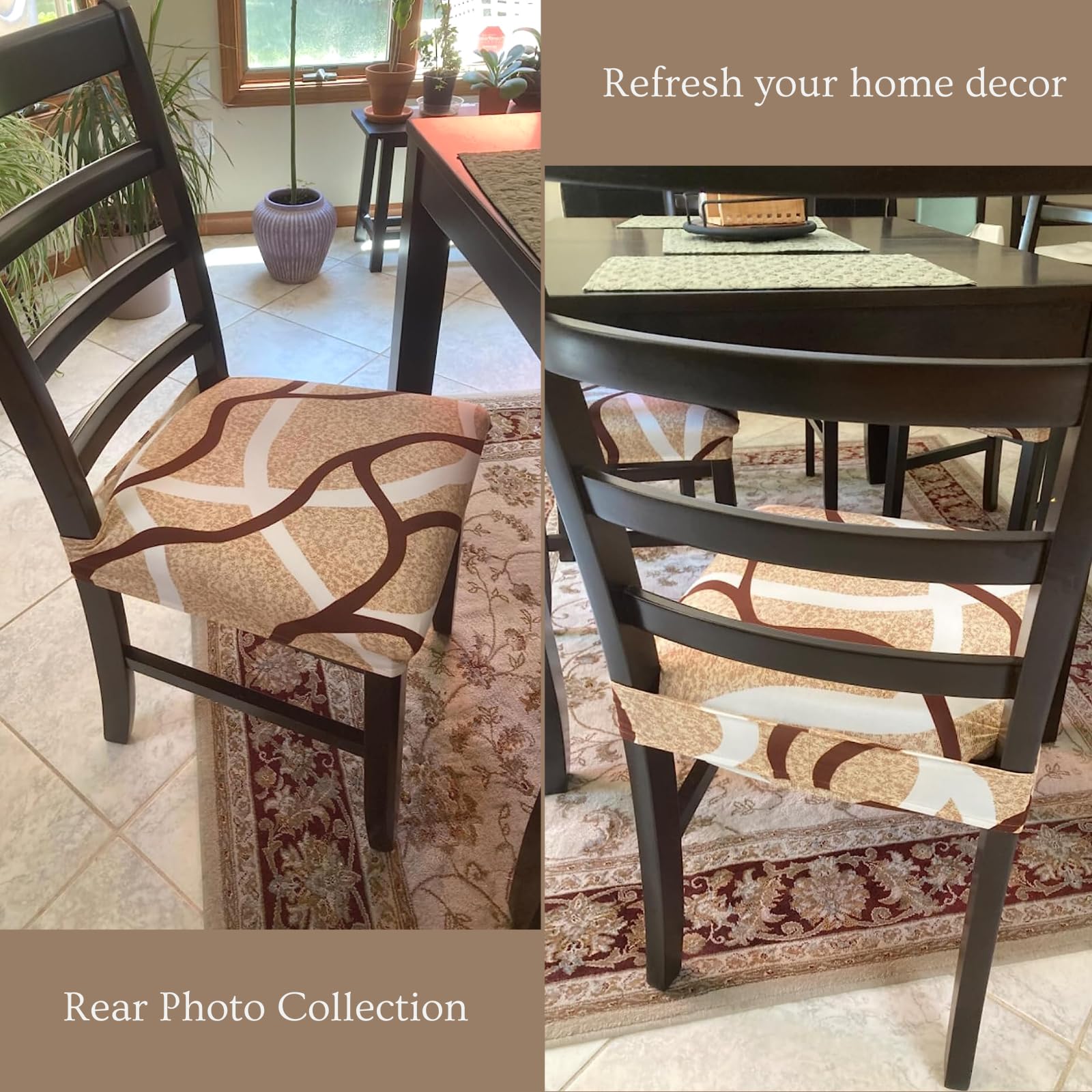 SearchI Stretch Dining Chair Seat Covers snug fit for chairs with adjustable length and width.