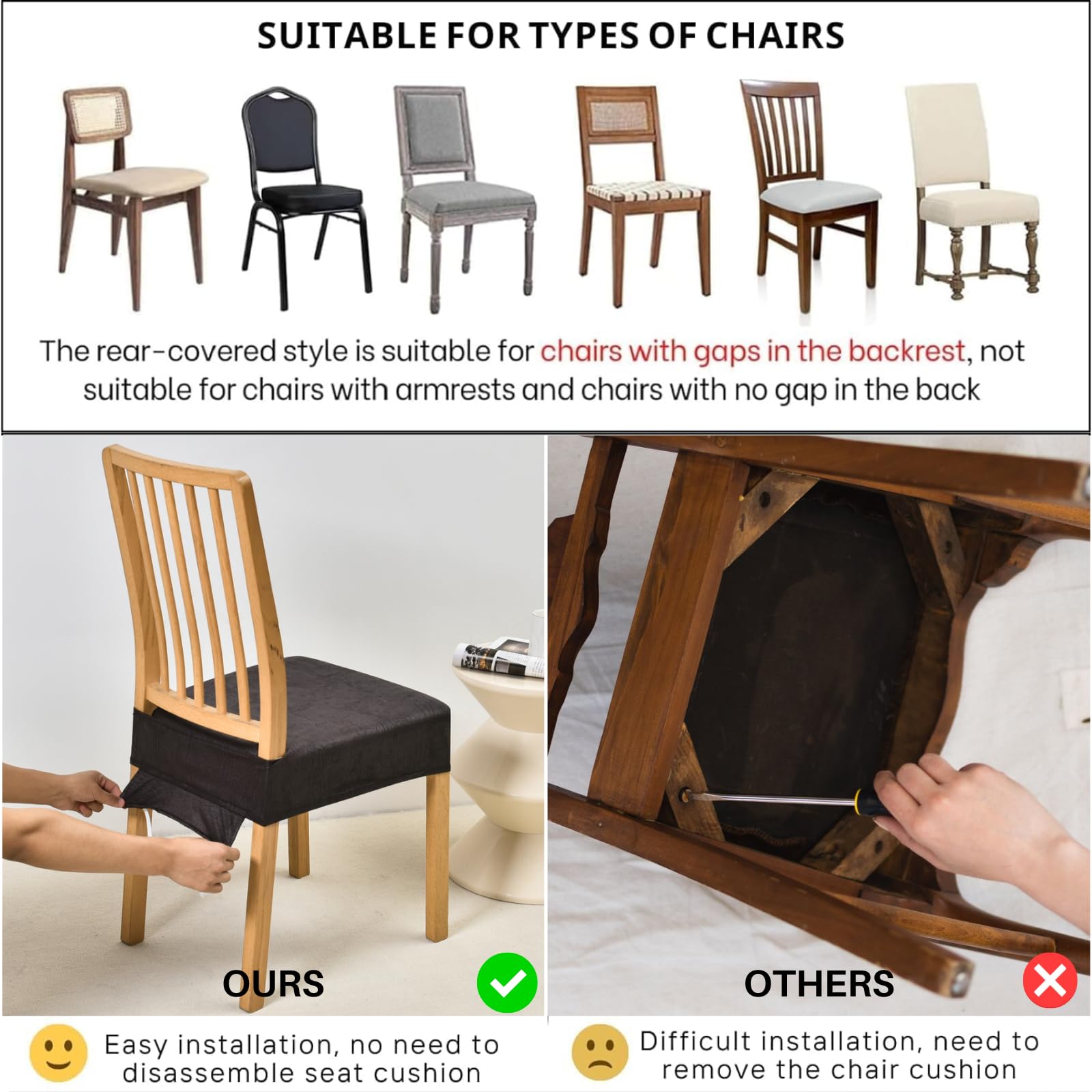 SearchI Stretch Dining Chair Seat Covers elastic edges stay in place during meals.