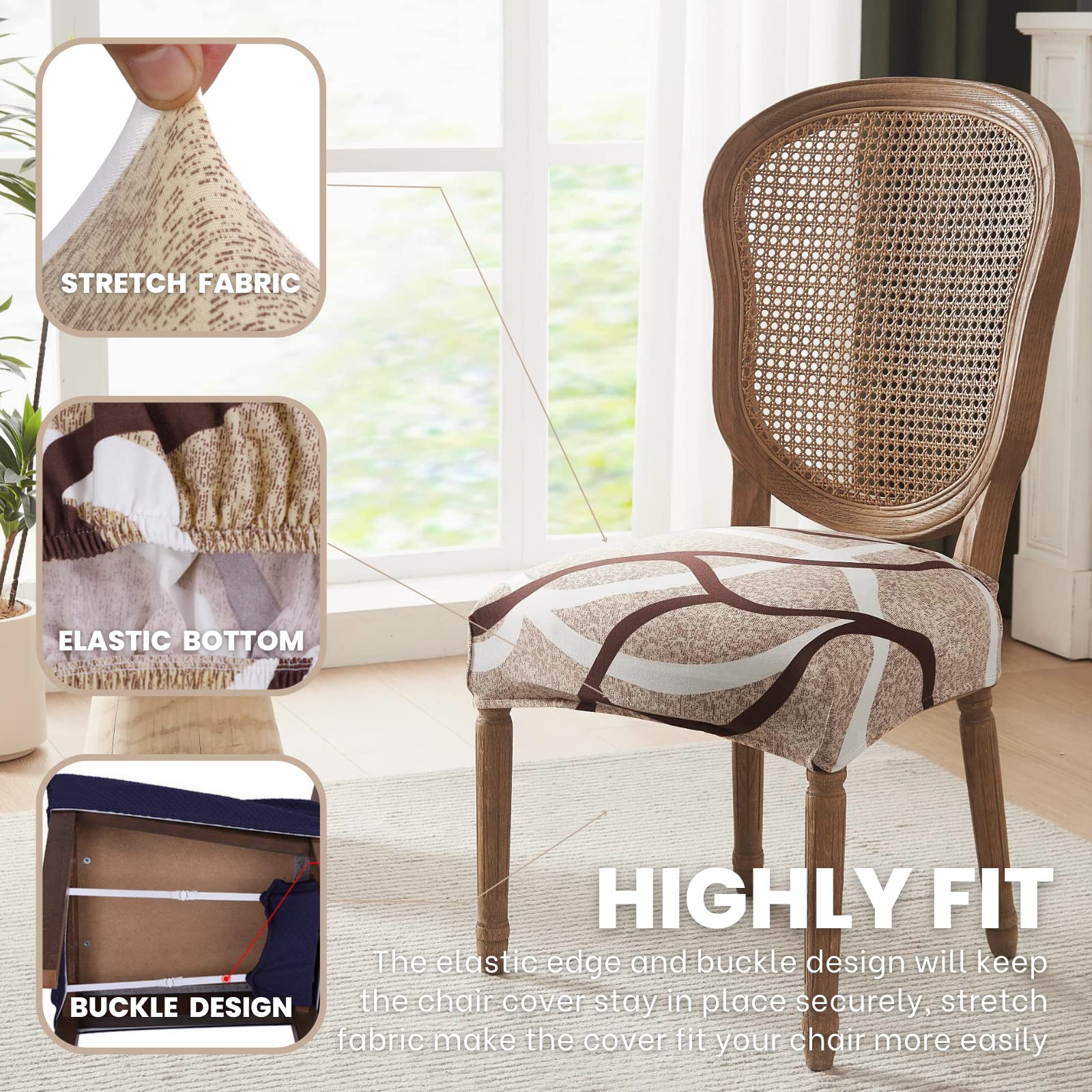 SearchI Stretch Dining Chair Seat Covers premium-knit fabric adds soft texture and durability.