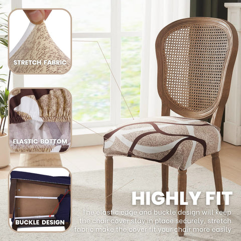 SearchI Stretch Dining Chair Seat Covers premium-knit fabric adds soft texture and durability.
