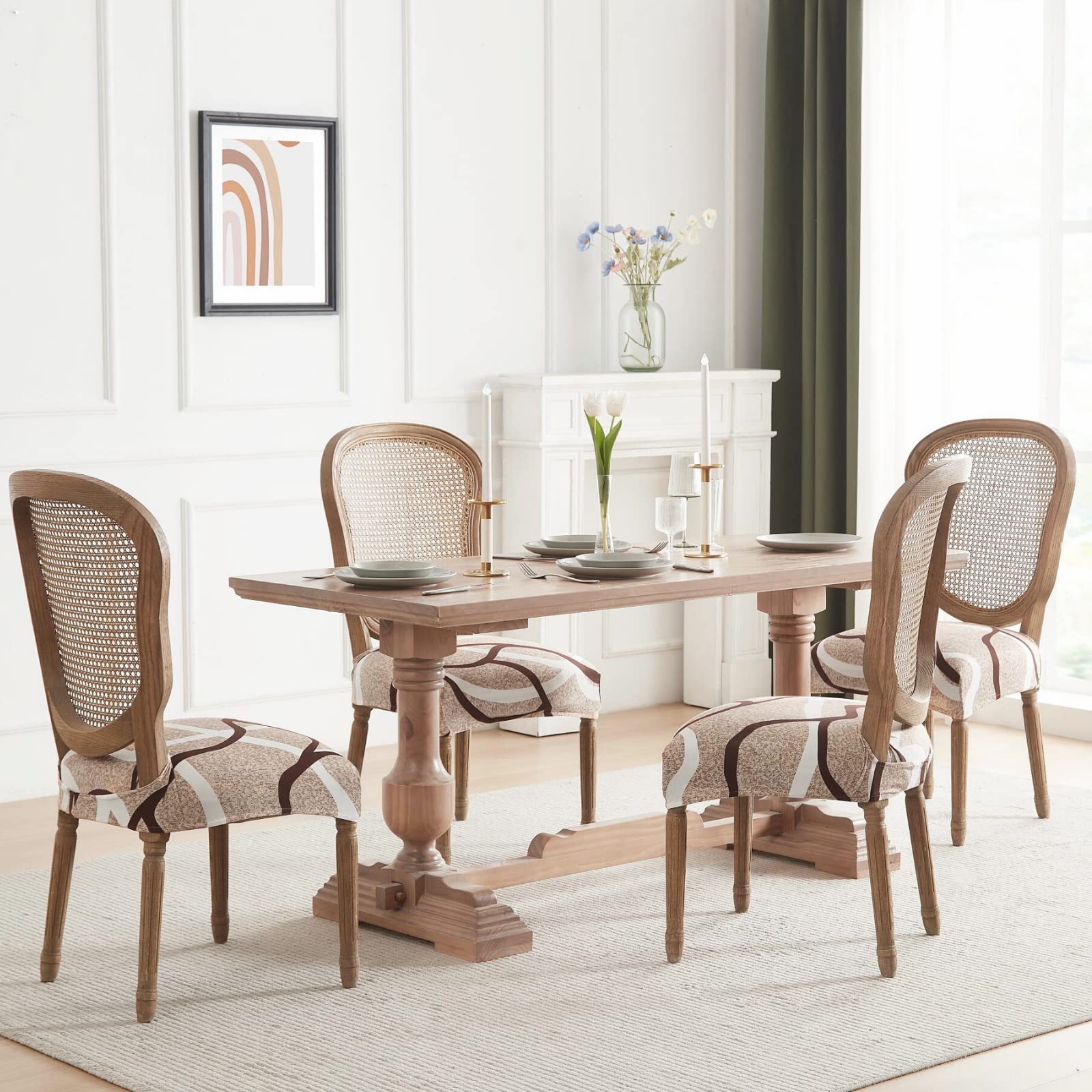 SearchI Stretch Dining Chair Seat Covers set of six for multiple chairs.