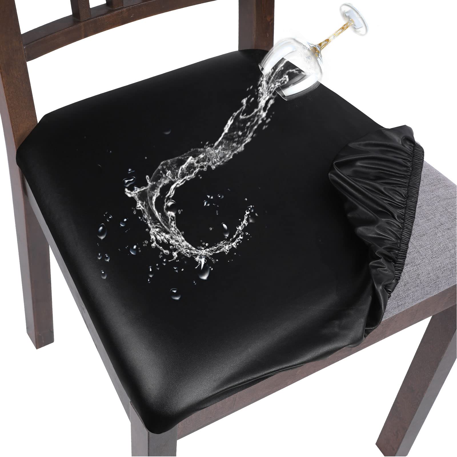 SearchI waterproof PU leather seat cover protects dining chairs from spills
