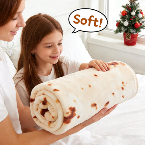 SeaRoomy burritos tortilla throw blanket on a sofa, playful decor piece