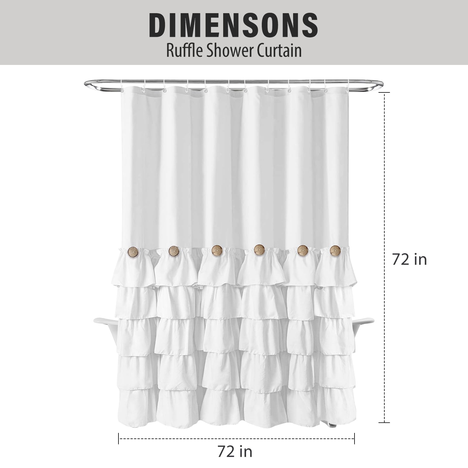 Seasonwood bathroom setup featuring the white ruffle curtain as a focal point