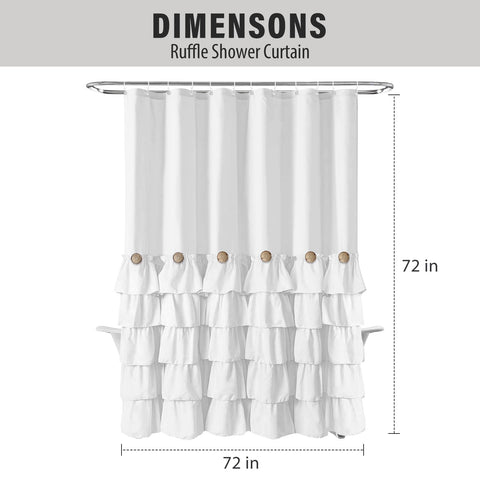 Seasonwood bathroom setup featuring the white ruffle curtain as a focal point