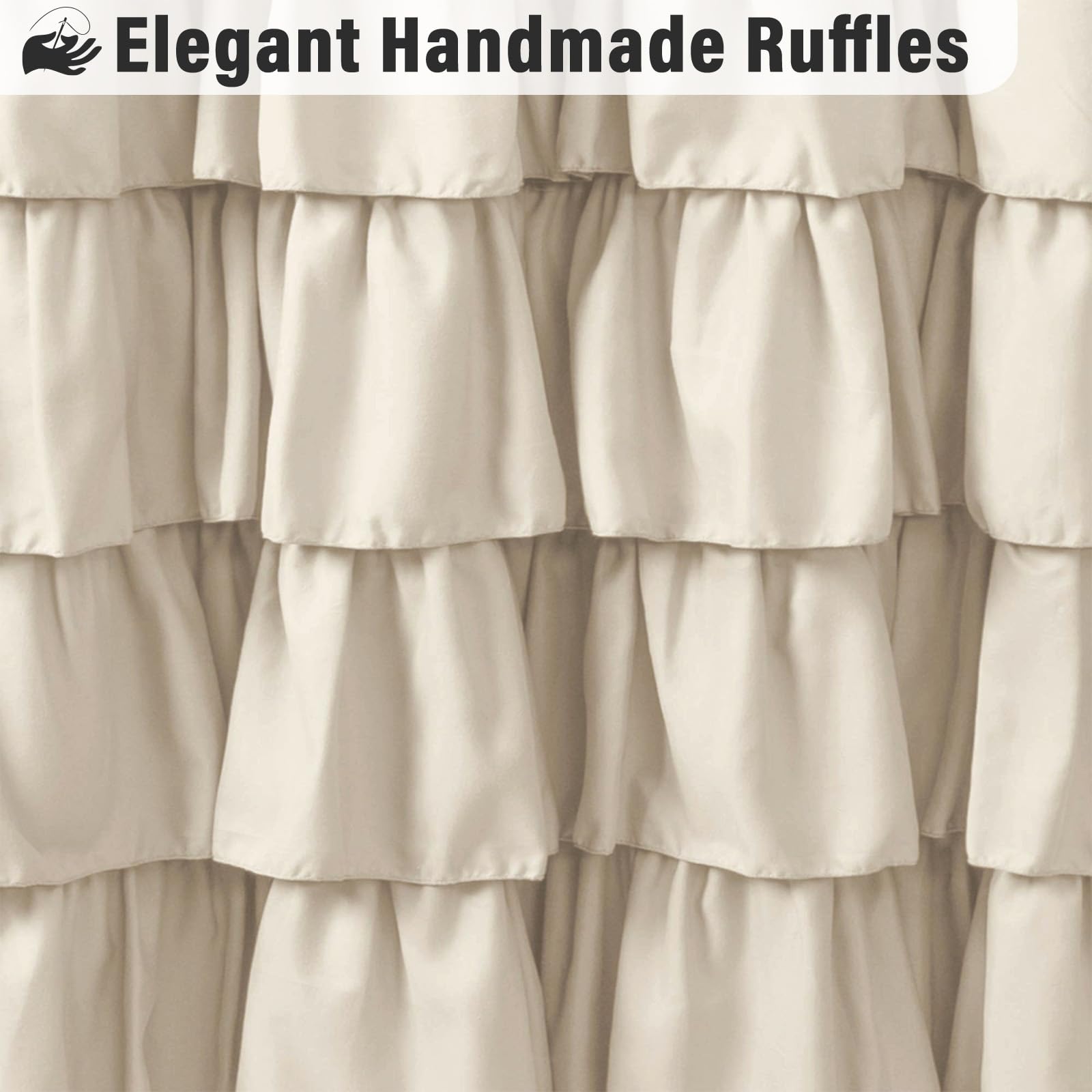 Seasonwood beige curtain demonstrates easy maintenance with machine washable fabric.