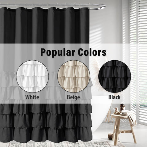 Seasonwood French country style curtain elevates bathroom aesthetic with soft ruffles.