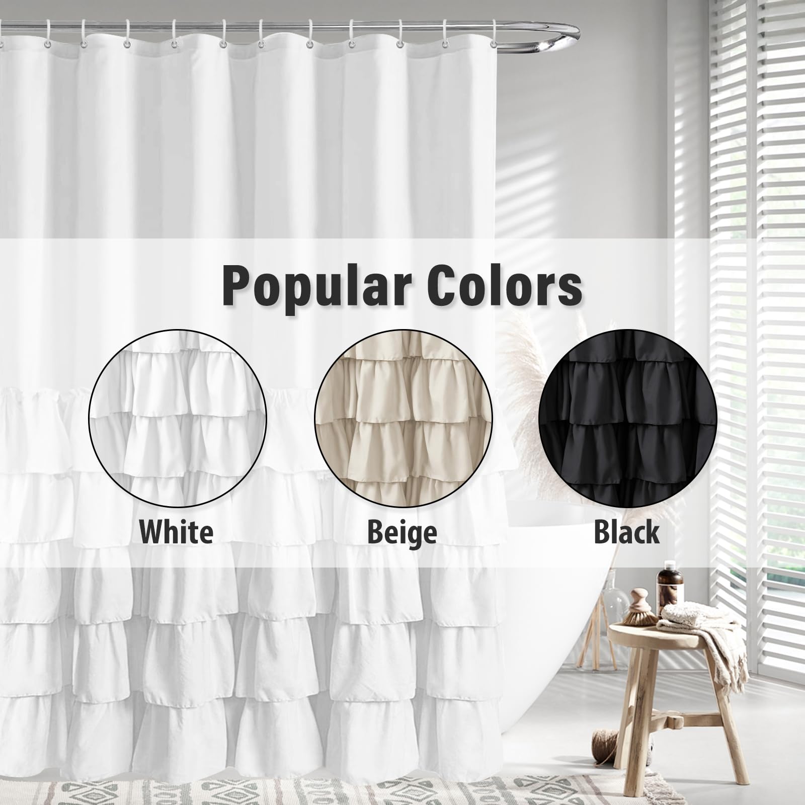 Seasonwood machine washable shower curtain ready for simple maintenance