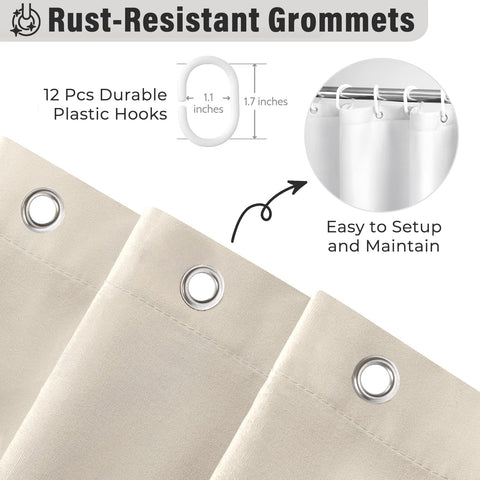 Seasonwood neutral curtain suits farmhouse bathrooms with versatile aesthetic.