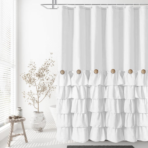 Seasonwood vintage inspired curtain adding timeless decor to the bath