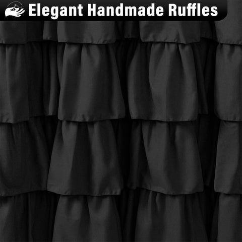 Seasonwood wooden button detail on shower curtain adds rustic charm.