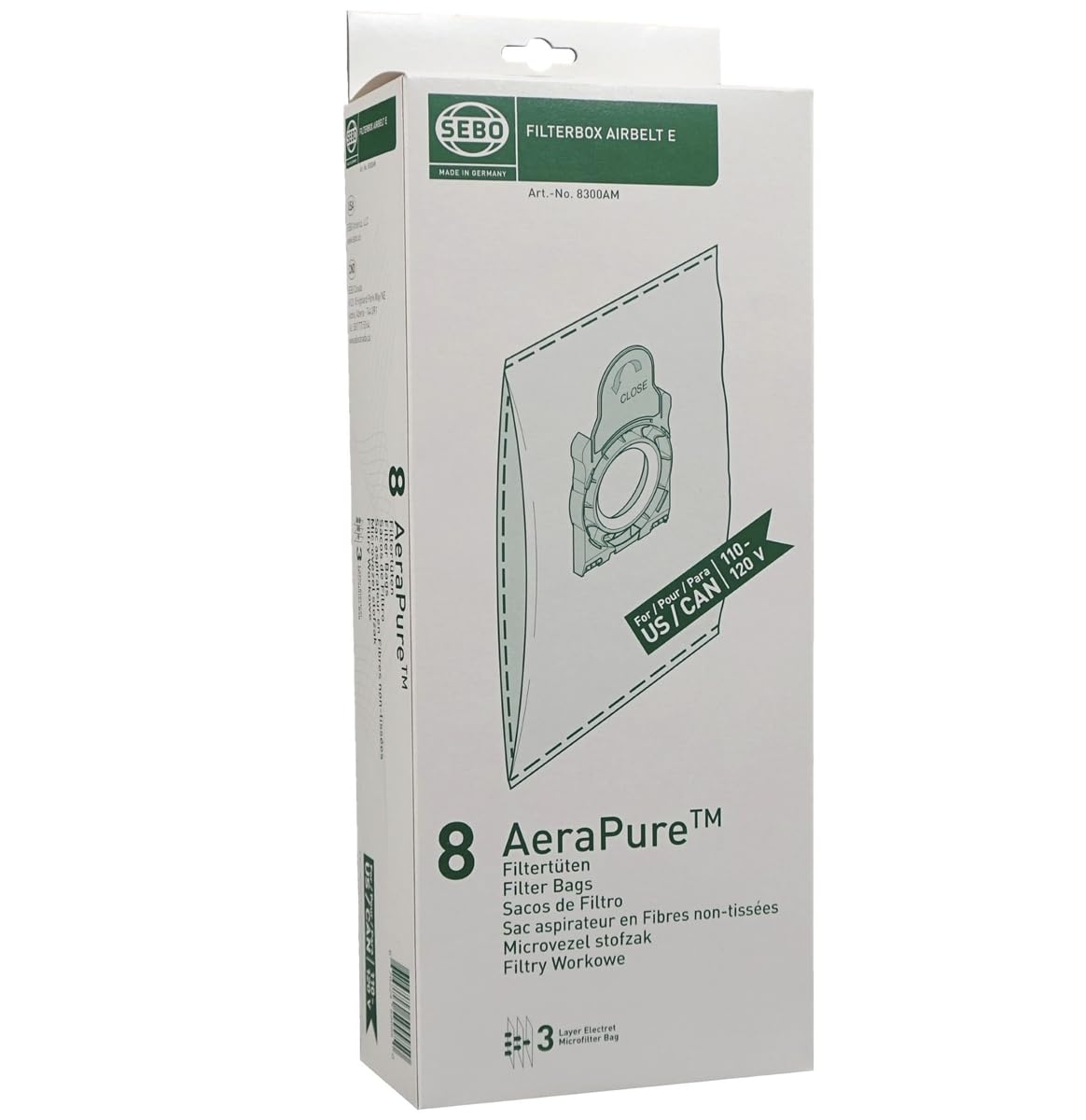 Sebo Airbelt E upright bags pack for SEBO Series E with lasting filtration.