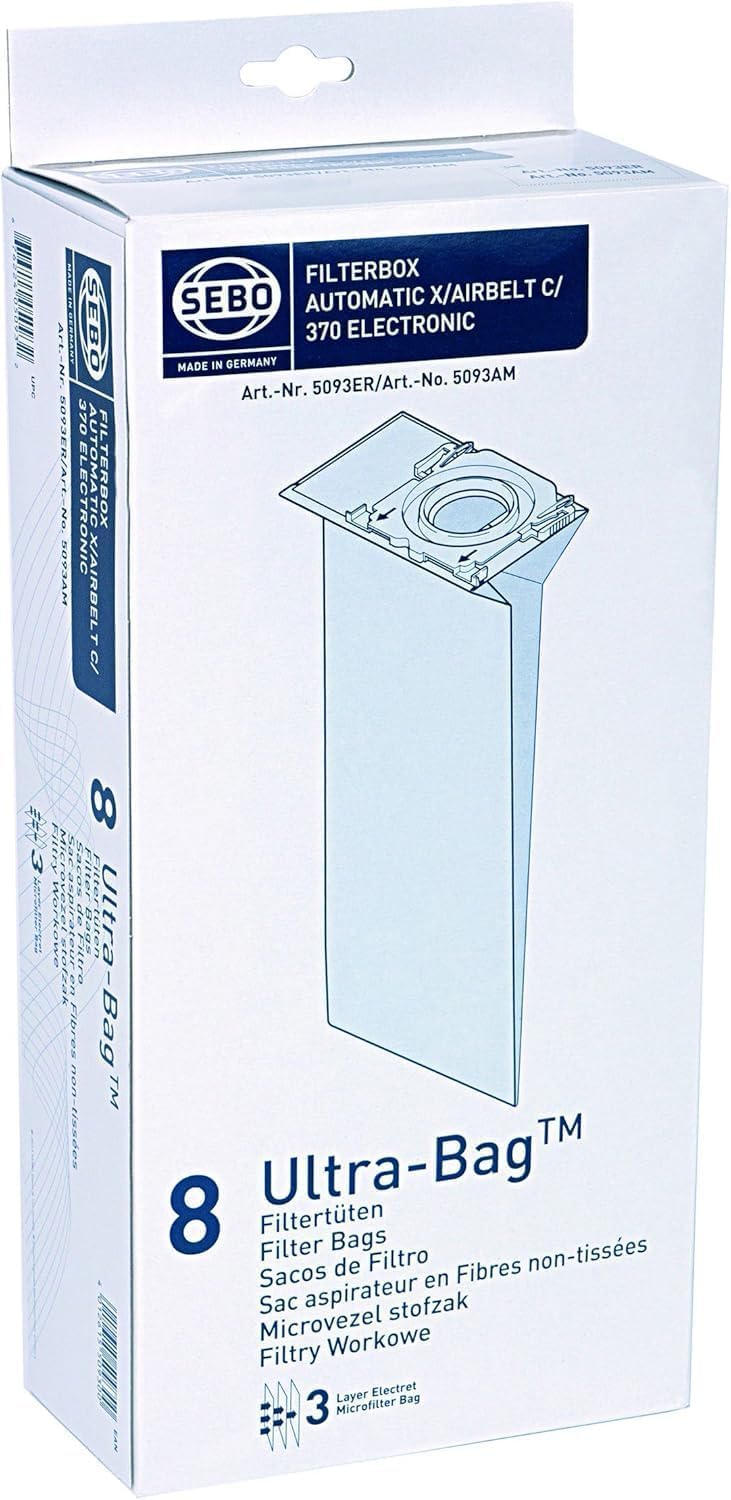 Sebo dust bags for X1-X5 series with electrostatic fleece improve filtration and easy disposal