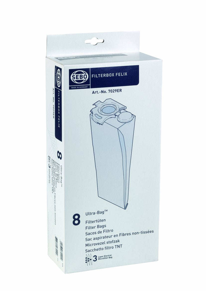 Sebo Filterbox Felix Ultra 7029ER cloth bag for filtration and easy disposal.