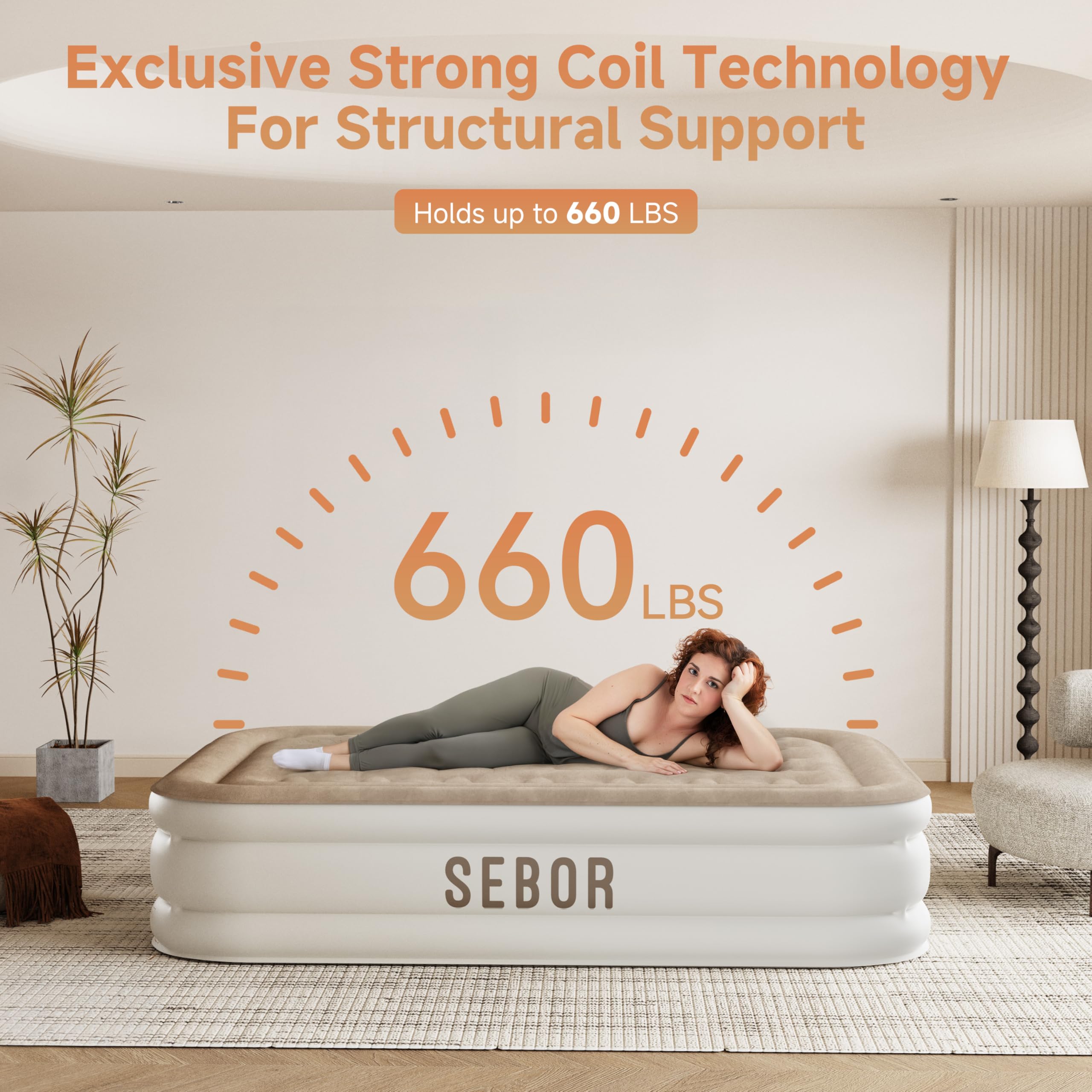 Sebor air mattress full patented structure indicating durable support