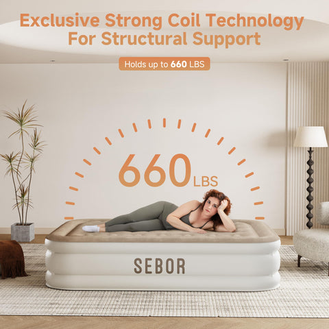 Sebor air mattress full patented structure indicating durable support