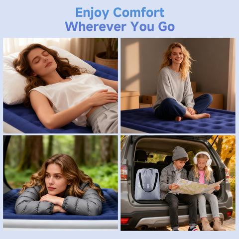 Sebor queen air mattress fits guests, trips, and camping needs.