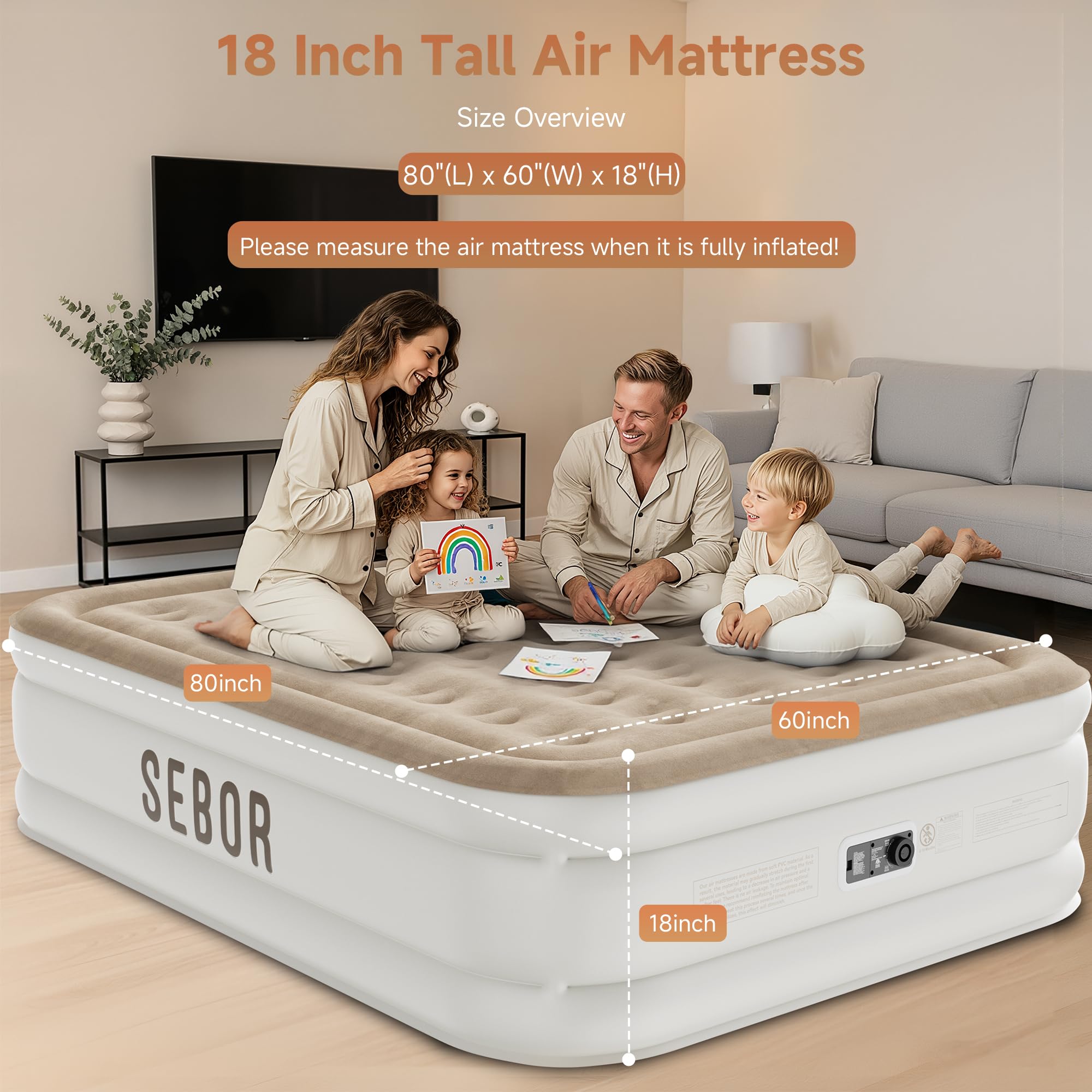 Sebor air mattress queen plush top provides a luxurious sleeping surface