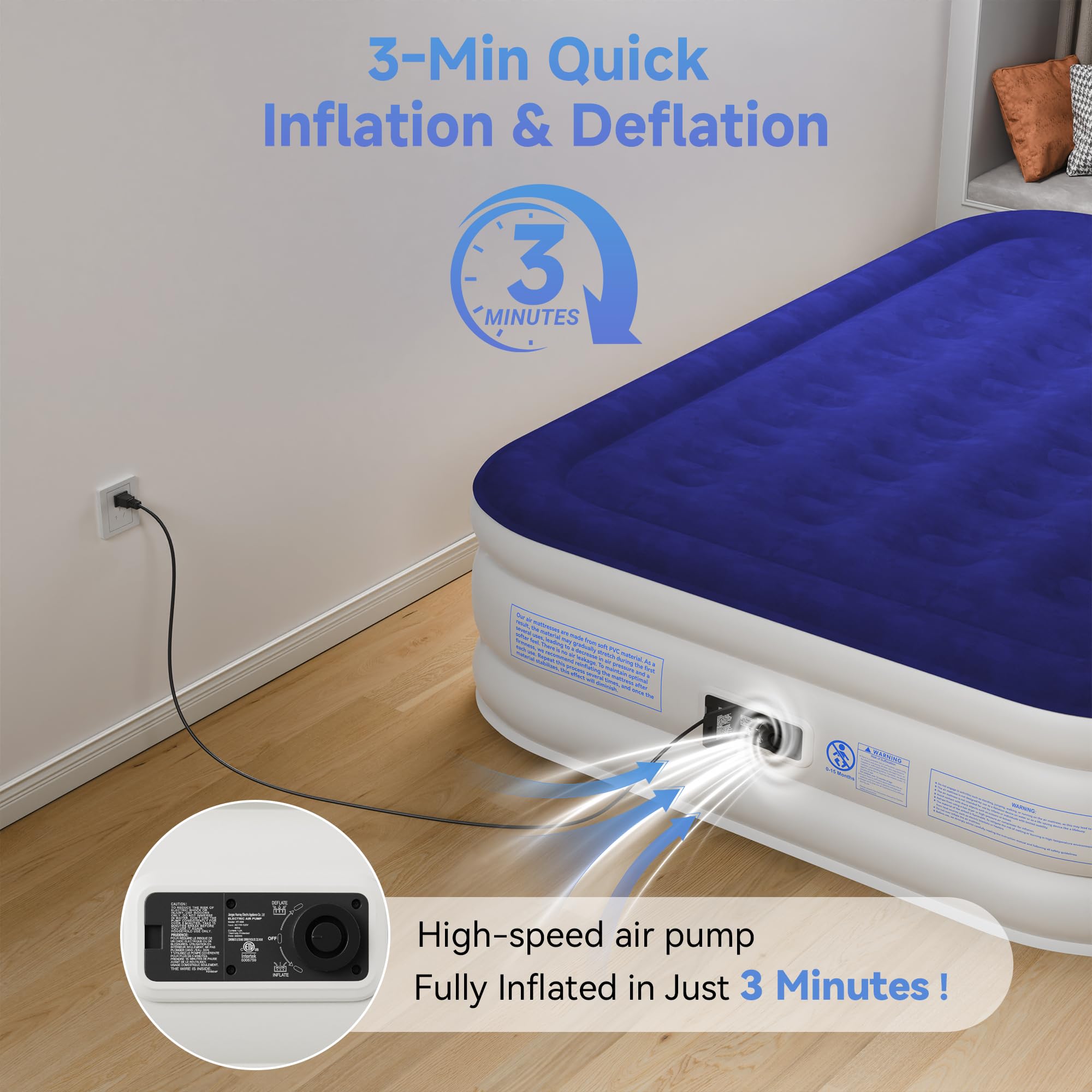 Sebor built-in pump inflates in under 3 minutes.