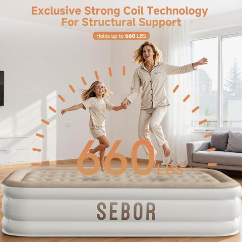 Sebor air mattress queen with quiet, stable base for peaceful nights