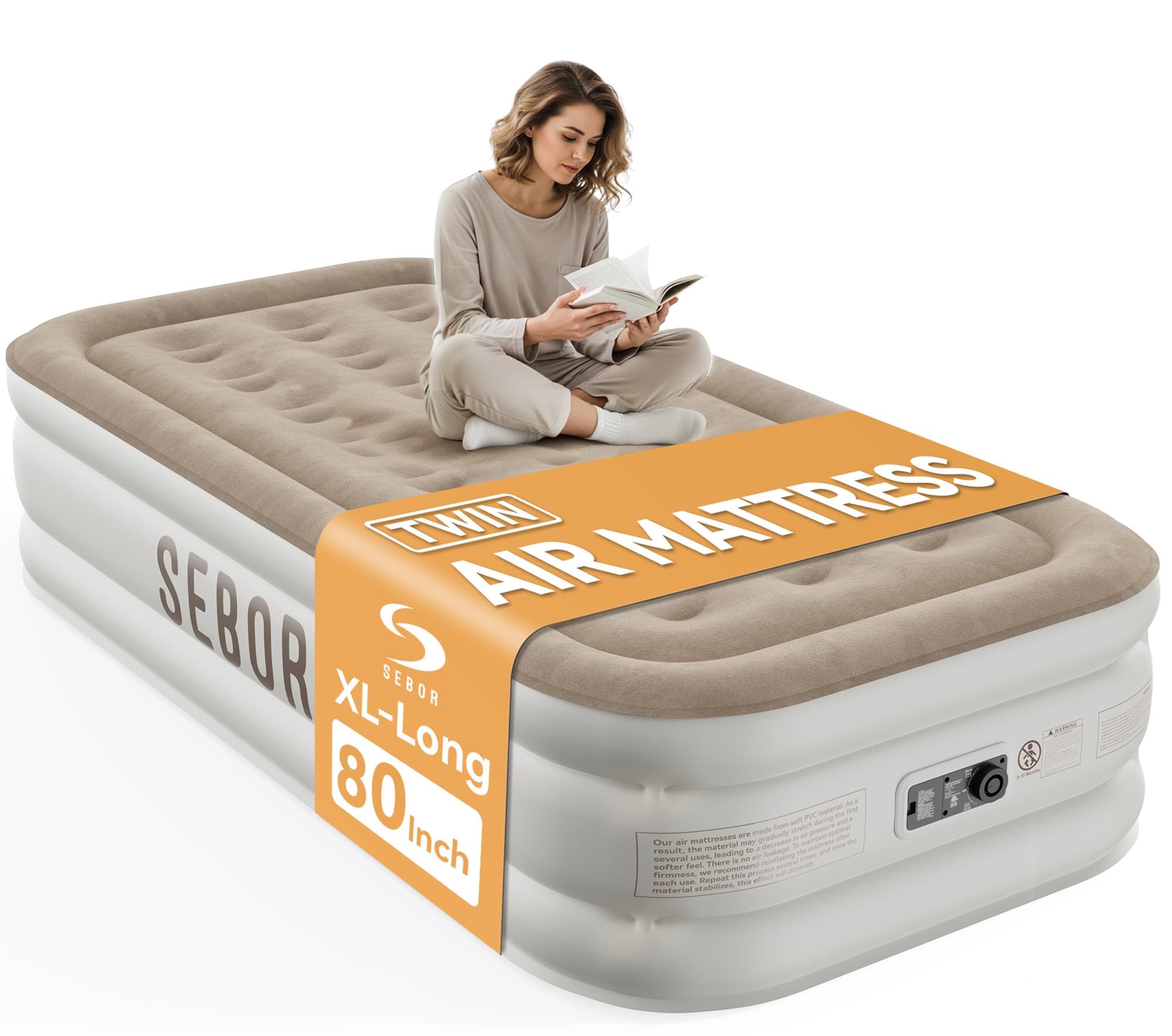 Sebor air mattress twin built-in pump demonstrates fast setup for guests.
